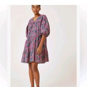 Anthropologie Sundry Tiered Puff Sleeve Floral Pink Dress